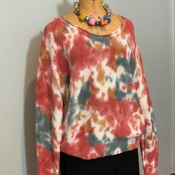 SALE * LOU GRAY TIE DYE KNIT TOP GREY CORAL M/P MED PETITE - Picture 1 of 3
